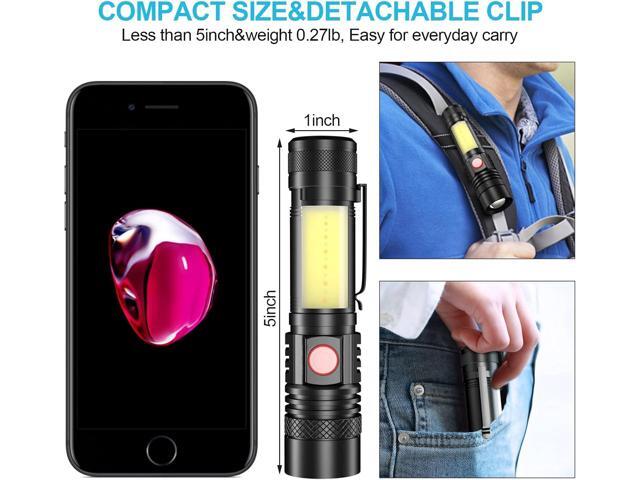 Rechargeable Flashlight, Super Bright LED Flashlight with COB sidelight, Zoomable, Waterproof, 4 Modes, Tactical Flashlight for Camping, Emergency