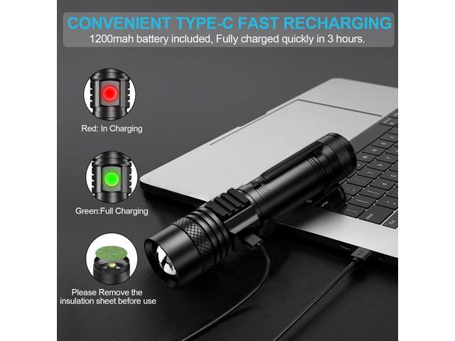 Rechargeable Flashlight, Super Bright LED Flashlight with COB sidelight, Zoomable, Waterproof, 4 Modes, Tactical Flashlight for Camping, Emergency