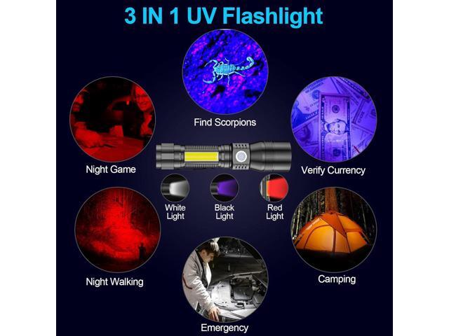 UV Flashlight Black Light, 2 Pack 3 in 1 Super Bright Small Rechargeable Flashlights 1200 High Lumens, 7 Modes, Waterproof Magnetic LED Pocket...