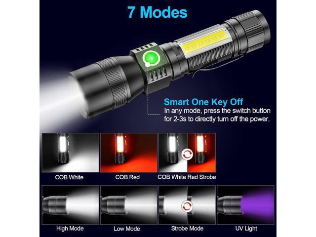 UV Flashlight Black Light, 2 Pack 3 in 1 Super Bright Small Rechargeable Flashlights 1200 High Lumens, 7 Modes, Waterproof Magnetic LED Pocket...