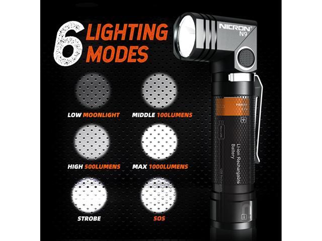 NICRON Flashlights,Rechargeable Magnetic Flashlight Super Bright 1000 lumens 6 Modes led Flashlight for Camping,Garage Work, 90°Twist EDC Pocket...