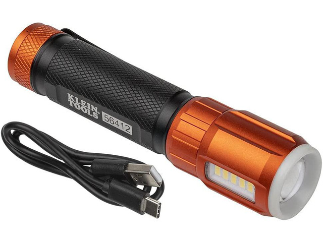 Klein Tools 56412 Rechargeable LED Flashlight with Worklight, 500 Lumens, USB Charging Cable, Pocket Clip, Battery Life Indicator, Magnetic