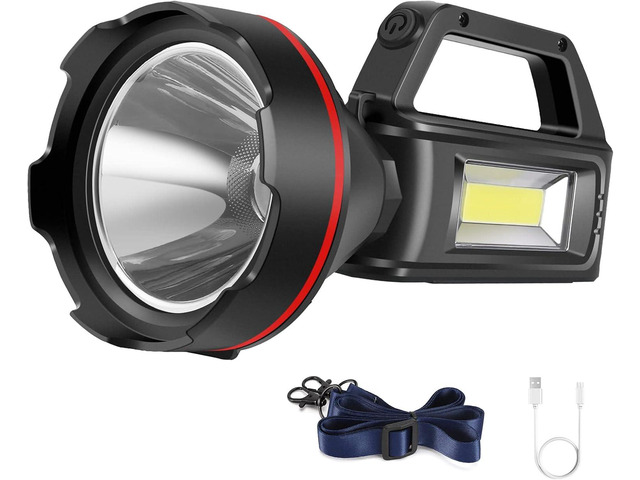 Rechargeable Spotlight Flashlight, High Lumens Handheld Spotlight,LED Searchlight with Shoulder Strap and USB Output for During...