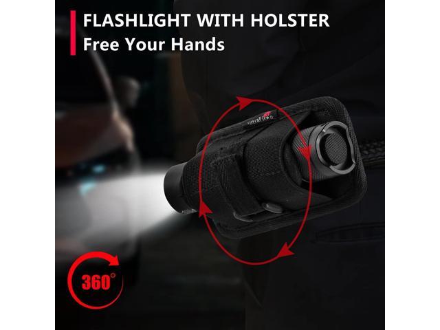 ULTRAFIRE LED Tactical Flashlight with Holster, Small Flashlight High Lumens - Single Mode, Zoomable, Water Resistant Flash Lights, Duty Belt...