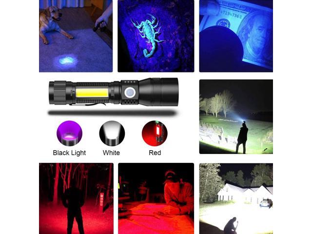 UV Flashlight Rechargeable, Black Light Flashlight with Magnet & Side Work Light 3in1 Tactical Flashlight Blacklight & Redlight, 1000lm, Zoomable,...
