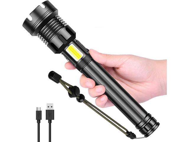 Rechargeable LED Flashlight High Lumens,Brightest Tactical Flashlight, Side Worklight, 7Modes Zoomable High-Power Flashlight & USB Rechargeable for.