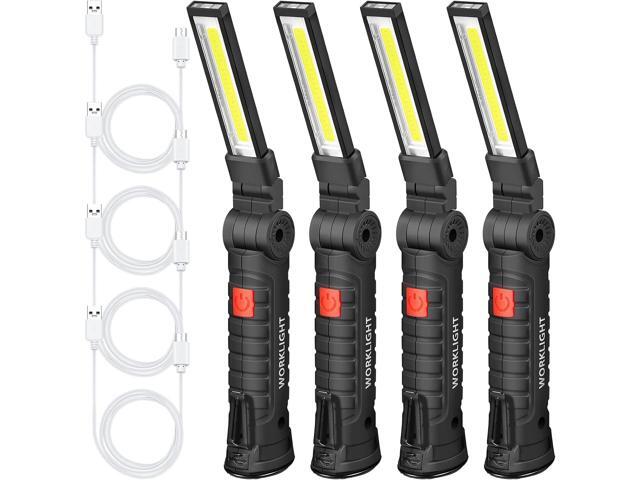 Honoson 4 Pieces LED Work Light Cob Rechargeable Work Flashlight with Magnetic Base, Hanging Hook and 360° Rotate 5 Modes Portable LED Flashlight...