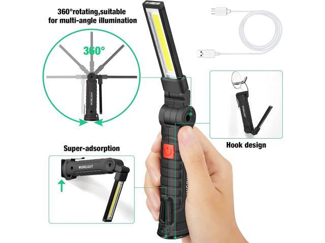 Honoson 4 Pieces LED Work Light Cob Rechargeable Work Flashlight with Magnetic Base, Hanging Hook and 360° Rotate 5 Modes Portable LED Flashlight...