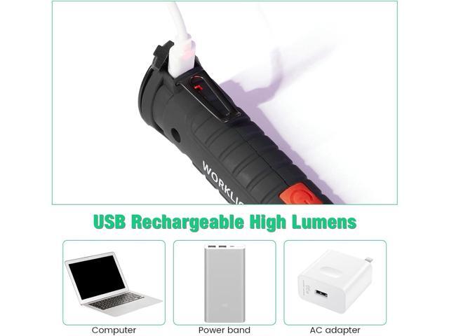Honoson 4 Pieces LED Work Light Cob Rechargeable Work Flashlight with Magnetic Base, Hanging Hook and 360° Rotate 5 Modes Portable LED Flashlight...