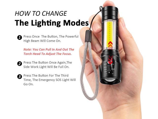 4 Pieces USB Rechargeable Flashlight 3 Modes, Bright LED Handheld Flashlight with COB Side Lights Portable Flashlights for Camping, Hiking,...