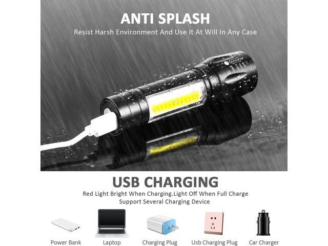 4 Pieces USB Rechargeable Flashlight 3 Modes, Bright LED Handheld Flashlight with COB Side Lights Portable Flashlights for Camping, Hiking,...