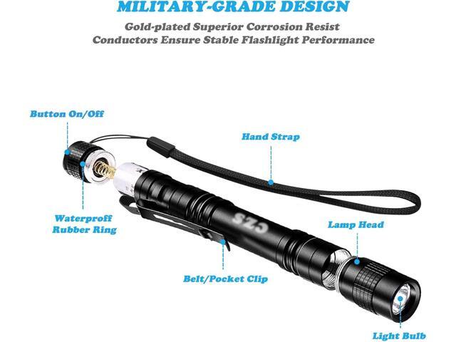 CZS LED Flashlight Penlight 1000 Lumens Battery-Powered Handheld Pen Light Pocket Torch Powered by 2AAA Battery,5 PCS (Battery Not Included)
