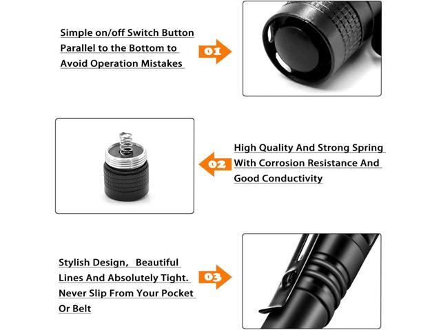 CZS LED Flashlight Penlight 1000 Lumens Battery-Powered Handheld Pen Light Pocket Torch Powered by 2AAA Battery,5 PCS (Battery Not Included)