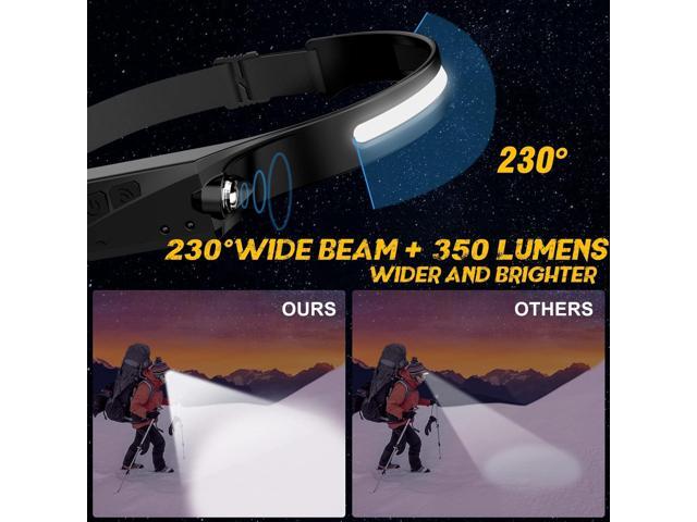 LED Headlamp, 2 Pack Rechargeable Flashlight for Adults, 230 Wide Beam Headlight, Motion Sensor Head Lamp, Adjustable Headband Outdoor Waterproof...