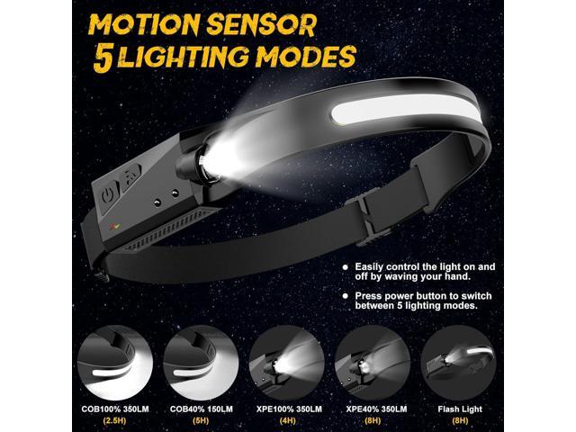 LED Headlamp, 2 Pack Rechargeable Flashlight for Adults, 230 Wide Beam Headlight, Motion Sensor Head Lamp, Adjustable Headband Outdoor Waterproof...