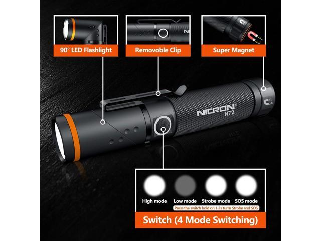NICRON Flashlight, N72 800 Lumens Tactical Flashlight, 90 Degree Flashlight IPX4 Waterproof Led Flashlight 4 Modes- Best High Lumens are for...