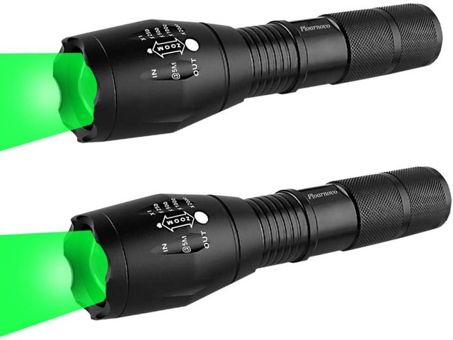 Hunting Flashlight - Green LED Handheld Light - Zoomable, Water & Shock Resistant Night Hunting Lights for Fishing, Hog, Pig, Coyote, Varmint,...