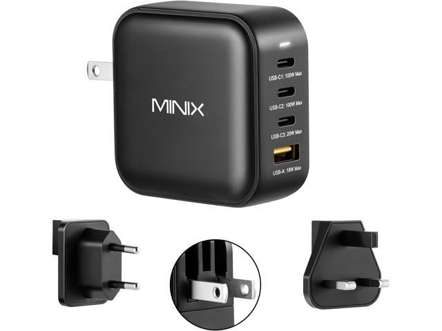 MINIX NEO P3 100W Turbo 4-Port GaN Wall Charger, 3 x USB C port Fast Charging Power Adapter(Max 100W/20W), 1 USB-A (Max 18W). Compatible with...