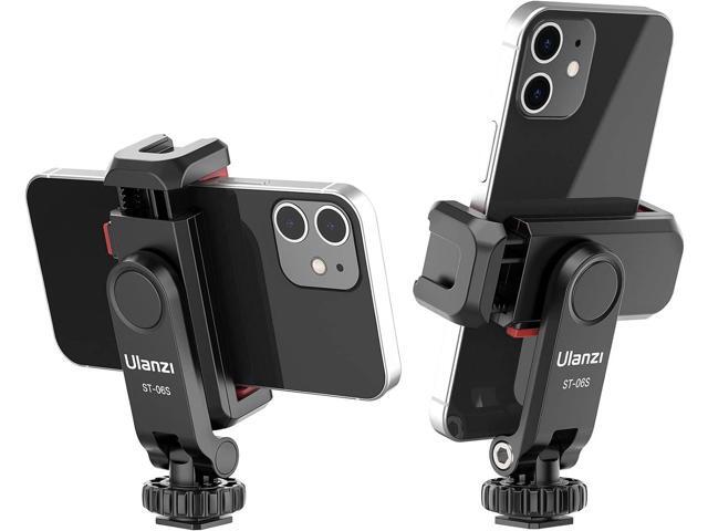 ULANZI Phone Tripod Mount ST-06S, New Universal Smartphone Mount Adapter with 2 Cold Shoe, 360° Rotates Adjustable Cell Phone Clip Clamp Holder,...