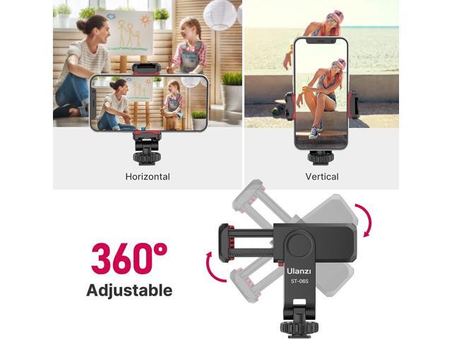 ULANZI Phone Tripod Mount ST-06S, New Universal Smartphone Mount Adapter with 2 Cold Shoe, 360° Rotates Adjustable Cell Phone Clip Clamp Holder,...
