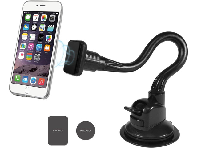 Macally Windshield Phone Mount for Car Magnetic - Suction Cup Window Mount Phone Holder with 8' Long Gooseneck Arm & Super Strong Magnet Mount for...