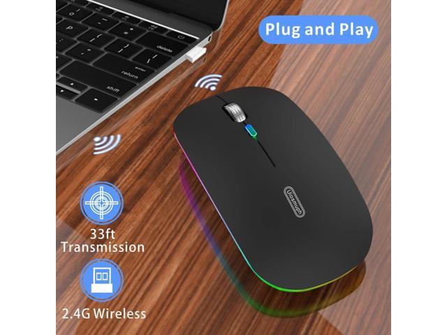 LED Wireless Mouse, G12 Slim Rechargeable Silent Mouse, 2.4G Portable USB Optical Computer Mice with USB Receiver and Type C Adapter (Matte Black)