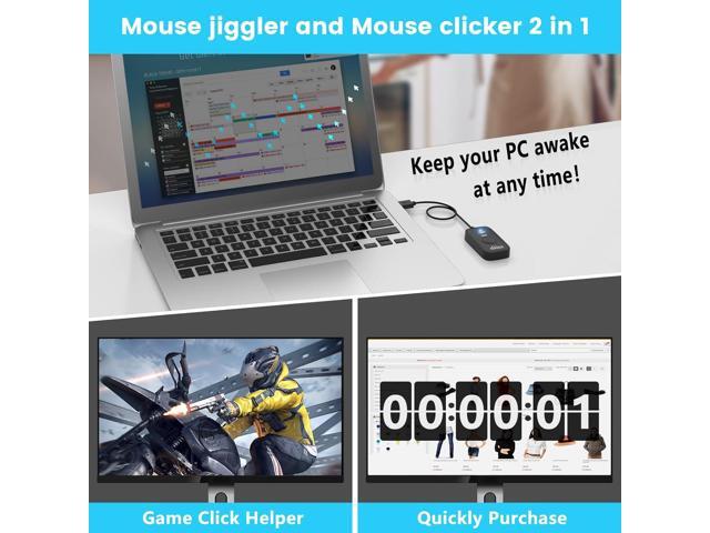 Mouse Jiggler Undetectable, USB Mover, Gaming Automatic Continuous Click Device, Plug & Play, Simulate Mouse Pointer Movement to Prevent PC Sleep