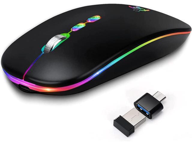 LED Wireless Mouse, Slim Rechargeable Silent Bluetooth Mouse, Portable USB Optical 2.4G Wireless Bluetooth Two Mode Computer Mice with USB Receiver.