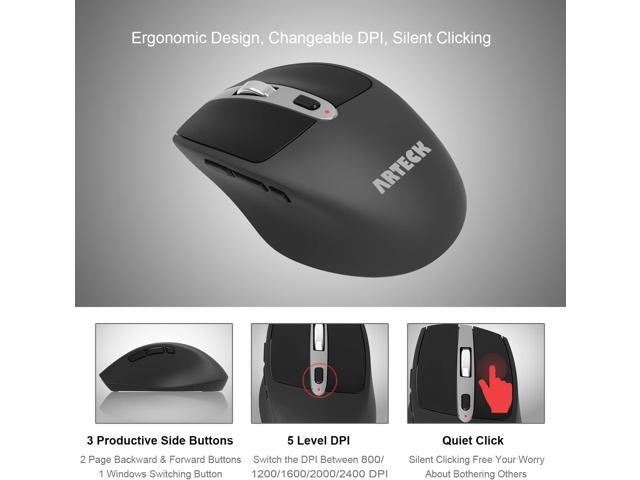 Arteck Wireless Mouse, 2.4G USB Wireless Ergonomic Optical Mouse, with Nano USB Receiver Silent Clicking Side Switch Buttons for...