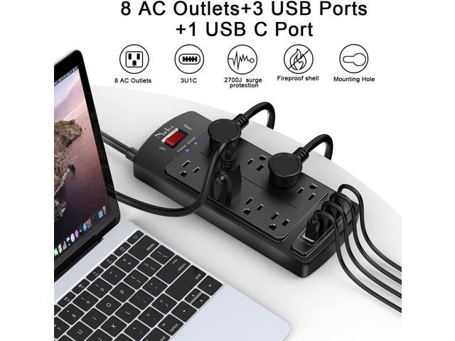 Surge Protector Power Strip - Nuetsa Flat Plug Extension Cord with 8 Outlets and 4 USB Ports, 6 Feet Power Cord (1625W/13A), 2700 Joules, ETL...