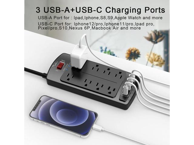 Surge Protector Power Strip - Nuetsa Flat Plug Extension Cord with 8 Outlets and 4 USB Ports, 6 Feet Power Cord (1625W/13A), 2700 Joules, ETL...