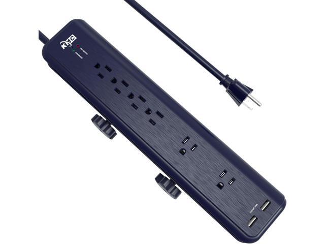 KMC 6-Outlet Surge Protector Power Strip Clamp Mount 7 Feet Cord with 2.4A 2-Port USB Charging Station