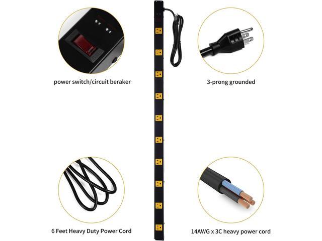 10-Outlet Heavy Duty Power Strip Surge Protector Metal Long Extension Cord 6-Foot, SGS Certified,Black(1000J)