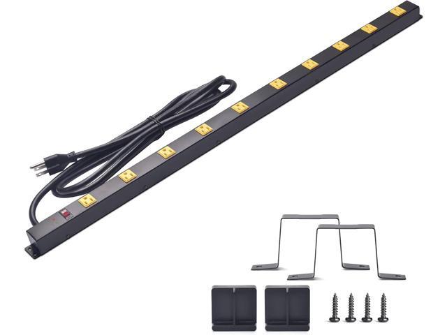 10-Outlet Heavy Duty Power Strip Surge Protector Metal Long Extension Cord 6-Foot, SGS Certified,Black(1000J)
