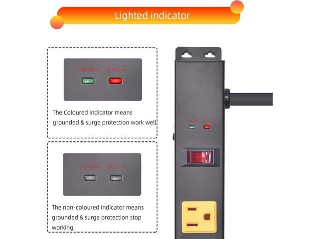 10-Outlet Heavy Duty Power Strip Surge Protector Metal Long Extension Cord 6-Foot, SGS Certified,Black(1000J)