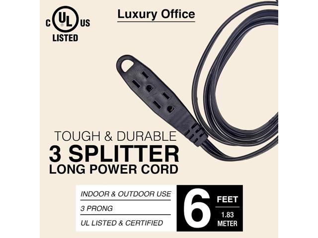 3 Way Power Splitter and 6' Extension Cord, 3 Pack With Angled Plug - 1 to 3 Cable Strip With 3 Pronged Outlets and Long Y Style Wire Black - SJT...