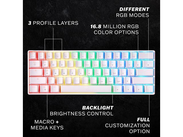 HK Gaming GK61 Mechanical Gaming Keyboard 60 Percent 61 RGB Rainbow LED Backlit Programmable Keys USB Wired for Mac and Windows PC Hotswap...