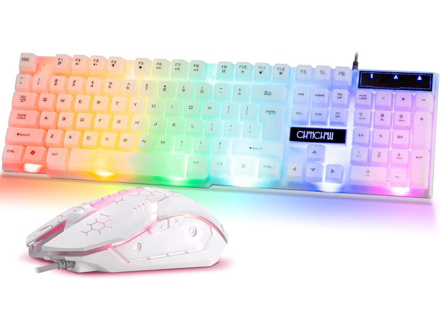 CHONCHOW RGB Gaming Keyboard and Mouse Combo,USB Wired Light Up Keyboard Rainbow LED Lit Backlight Keyboard Mouse Set for Computer Windows PC PS4...