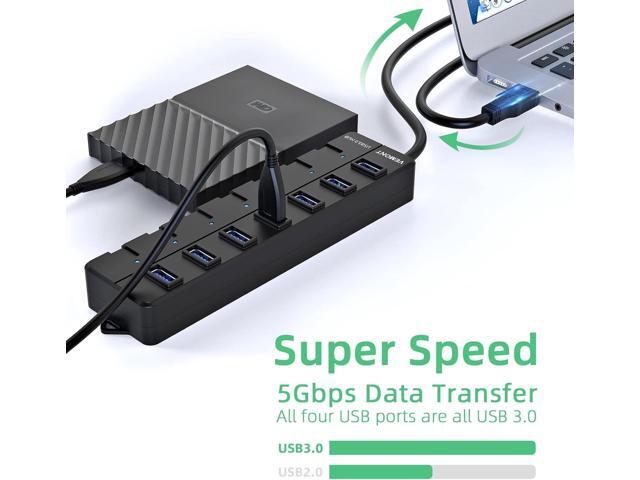 USB hub,7 Port USB 3.0 Hub, 3.0 USB Splitter with Individual On/Off Switches and Lights, 4ft/1.2m Long Cable USB Extension for Laptop and PC Computer