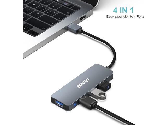 USB 3.0 Hub 4-Port, Ultra-Slim USB 3.0 Hub Compatible for MacBook, Mac Pro, Mac Mini, iMac, Surface Pro, XPS, PC, Flash Drive, Mobile HDD