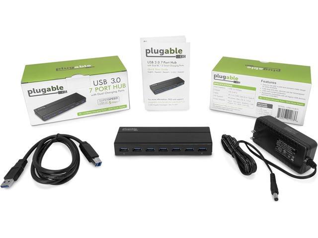 Plugable 7-Port USB 3.0 Hub with 36W Power Adapter - Driverless - Effortlessly Connect Devices and Transfer Data at High Speeds