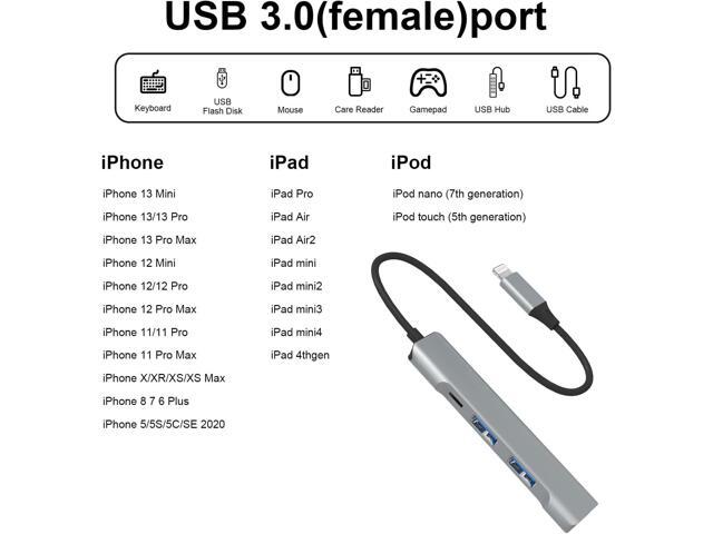 Lightning to USB Hub [Apple MFi Certified] 4-in-1 USB OTG Hub with 3 USB 3.0 Port and Fast Charging Port for iPhone/iPad Compatible with USB...