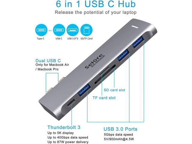 USB C Adapter for MacBook Pro/MacBook Air M1 2020 2019 2018 13' 15' 16', 6 in 1 USB-C Hub MacBook Pro Accessories with 3 USB 3.0 Ports,USB C to...