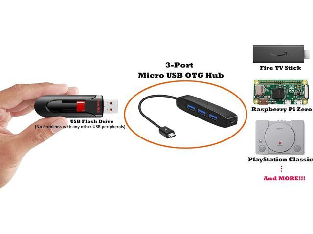 AuviPal 3-Port Micro USB OTG Hub Adapter (3 USB Ports + Power Port) for Fire Stick 4K, Playstation Classic, Raspberry Pi Zero, Sega Genesis Mini,...