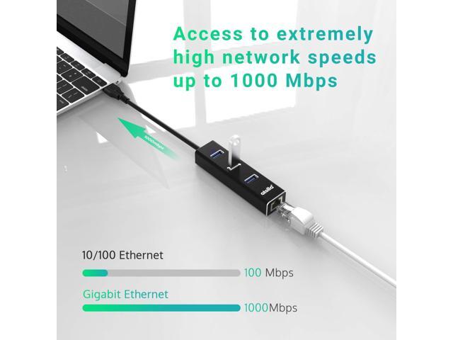USB to Ethernet Adapter, atolla 3 Ports USB 3.0 Hub with 10/100/1000 Mbps LAN RJ45 Gigabit Network Adapter, Supports Windows 10/8/7, Mac OS, Linux