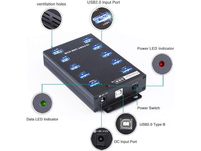 Sipolar-USB Hub- 10 Ports USB Data Hub-Industrial USB Powered Hub - USB 2.0 Hub for Mining, Bitcoin Miner