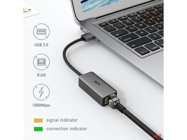 USB to Ethernet Adapter, uni Driver Free USB 3.0 to 100/1000 Gigabit Ethernet LAN Network Adapter, RJ45 Internet Adapter Compatible with MacBook,...