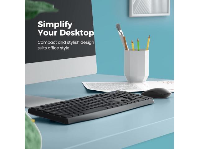 Wireless Keyboard and Mouse Combo, Lovaky 2.4G Full-Sized Ergonomic Keyboard Mouse, 3 DPI Adjustable Cordless USB Keyboard and Mouse, Quiet Click...