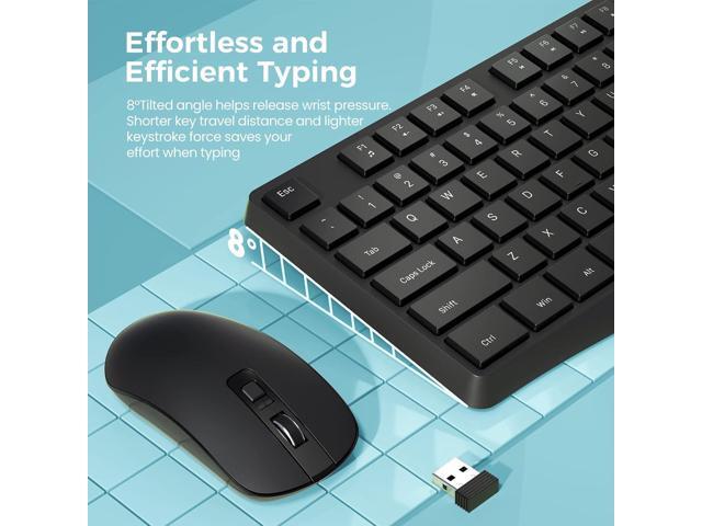 Wireless Keyboard and Mouse Combo, Lovaky 2.4G Full-Sized Ergonomic Keyboard Mouse, 3 DPI Adjustable Cordless USB Keyboard and Mouse, Quiet Click...