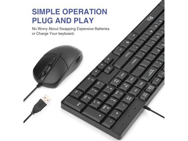 Basic Keyboard and Mouse,Rii RK203 Ultra Full Size Slim USB Basic Wired Mouse and Keyboard Combo Set with Number Pad for...